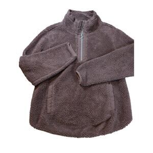 Mesh + Lace Faux Sherpa Half-Zip Pullover Sweatshirt Large Mauve Y2K